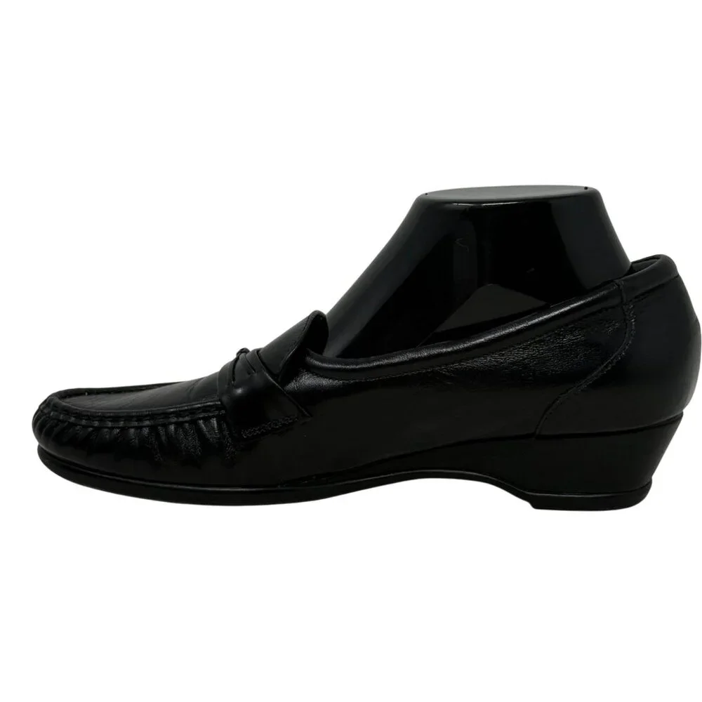 SAS Womens Easier Black‎ Leather Dress Career Work Slip On Low Heel 10N